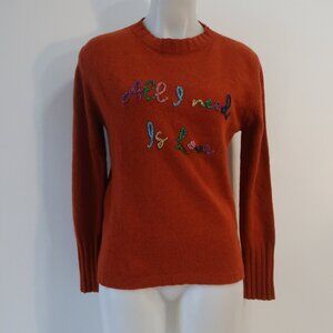 NWT Womens Regina Burnt Orange All I Need is Love Cashmere Crew Sweater M